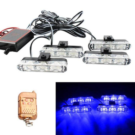 4 In 1 Car Grille LED Lights With Wireless Remote Control - grille-mounted 12V 6500K cool white LED kit with remote and four 3-LED clusters