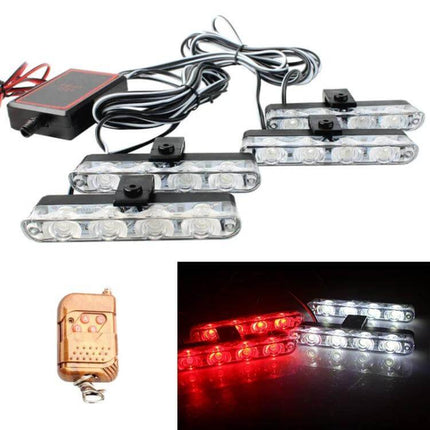 Car Grille LED Warning Lights 4in1 With Wireless Remote compact PS+ABS stick-on grille kit with wireless remote for daytime visibility and roadside signaling