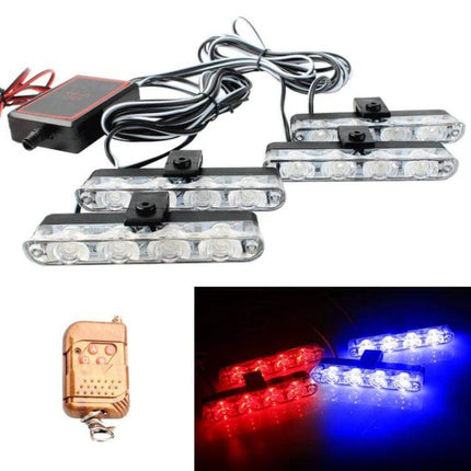Car Grille LED Warning Lights 4in1 With Wireless Remote compact PS+ABS grille-mounted stick-on LED warning light set with wireless remote for roadside visibility