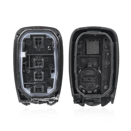Replacement Key Shell for Chevrolet and Opel with 3 Buttons and Horn Button - black replacement case showing front and back halves