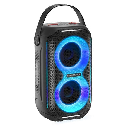 HOPESTAR Portable Wireless Speaker For Picnics And Home shown with LED dual drivers, handle, splash-resistant portable design