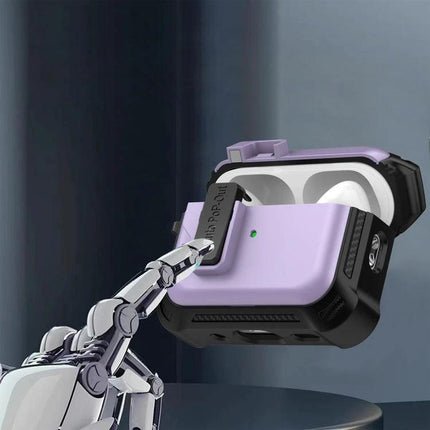 Signal Flag Case for AirPods in Daily Travel and Use - purple rugged case with carabiner for commuting and hiking protection