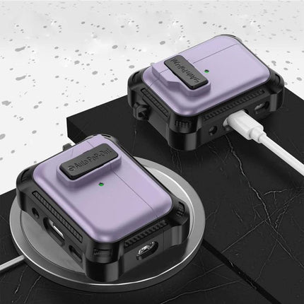 Signal Flag Case for AirPods in Daily Travel and Use - purple protective AirPods case with carabiner and charging access