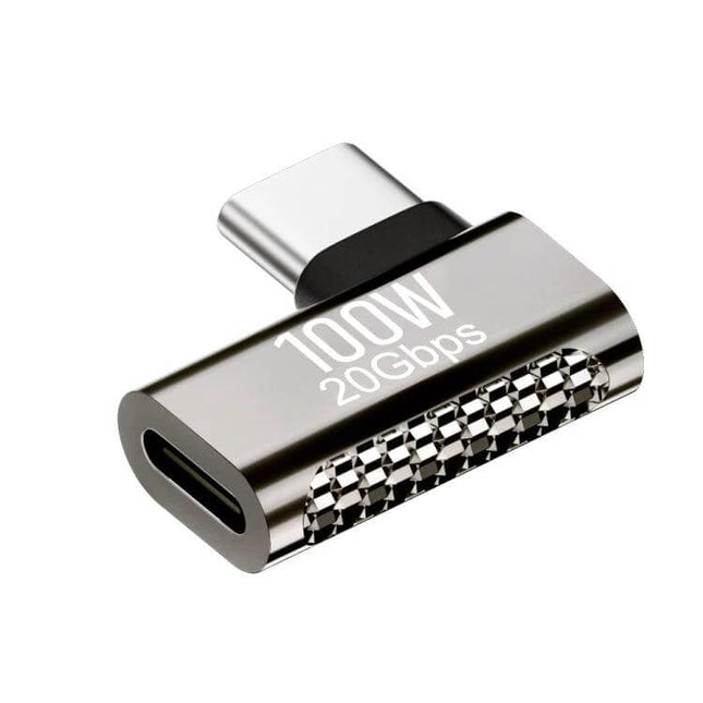 Zinc Alloy USB-C Male to Female Adapter for Charging and Data Transfer - compact silver adapter supporting 100W 20Gbps