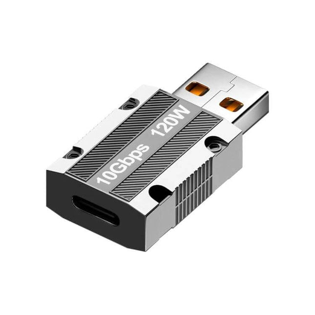 USB-C to USB 3.0 Zinc Alloy Adapter for Charging and Data, compact zinc alloy 10Gbps 120W USB-C to USB-A converter for fast charging and file transfer