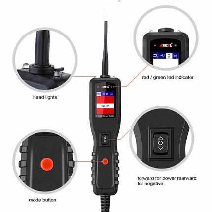 Ancel Tool for Routine Car Electrical Troubleshooting handheld circuit tester with probe, LED indicator, mode button and display
