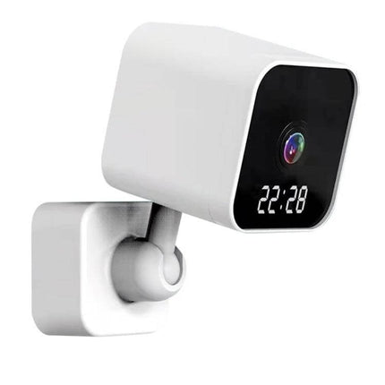 WiFi Clock Camera with Two-Way Audio for Home Monitoring discreet white clock camera with 200W lens, digital time display and mobile app remote viewing