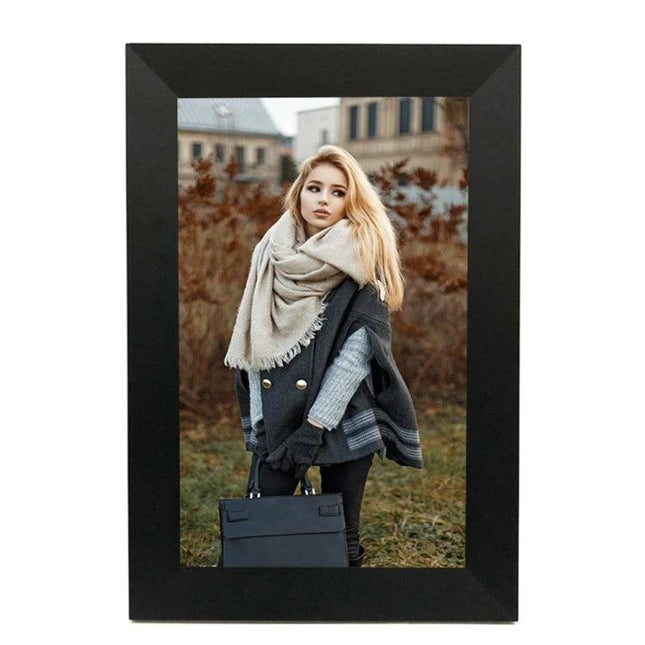 10.1 Inch WiFi Digital Photo Frame with IPS Display for Sharing Photos showing autumn portrait on clear IPS screen, remote photo sharing via WiFi