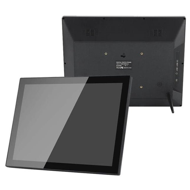 15-Inch WiFi Digital Photo Frame for Cloud Photo Sharing showing front LED screen and rear ports for home or office display