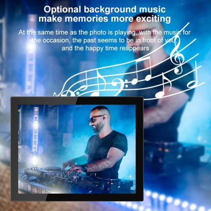 15-Inch WiFi Digital Photo Frame for Cloud Photo Sharing showing DJ image on HD screen with optional background music