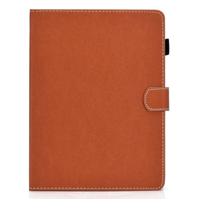 Solid Color Universal Leather Flip Case for 7-10 Inch Tablets - brown leather protective folio with magnetic clasp, stitched edges, horizontal viewing support
