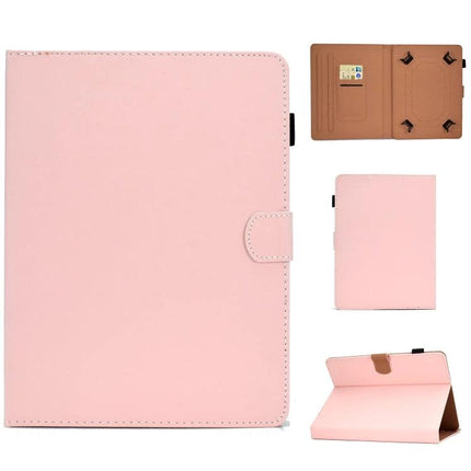 Solid Color Universal Leather Flip Case for 7-10 Inch Tablets in pink, durable protective folio with horizontal stand and card pocket