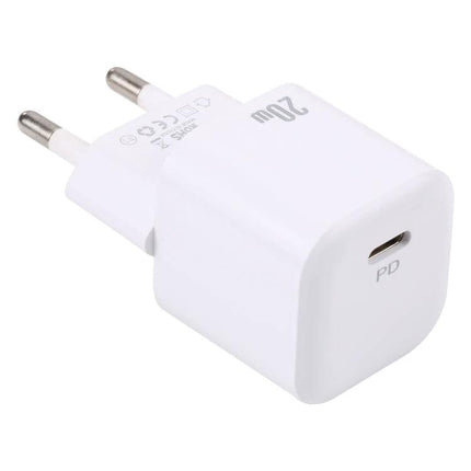 Essential EU Plug USB-C Charger for Everyday Device Needs compact white 20W PD wall charger for smartphones and tablets