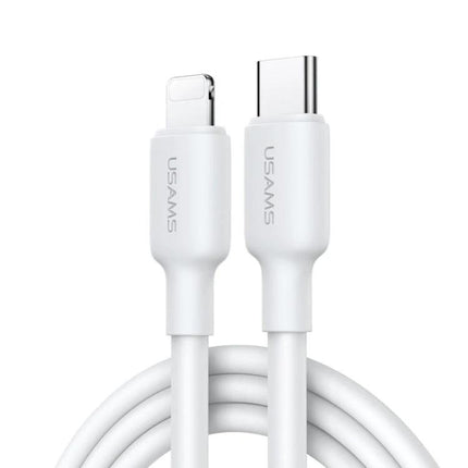 USAMS Charging Cable for Everyday Device and Phone Use - white USB‑C to Lightning cable for fast charging and data transfer