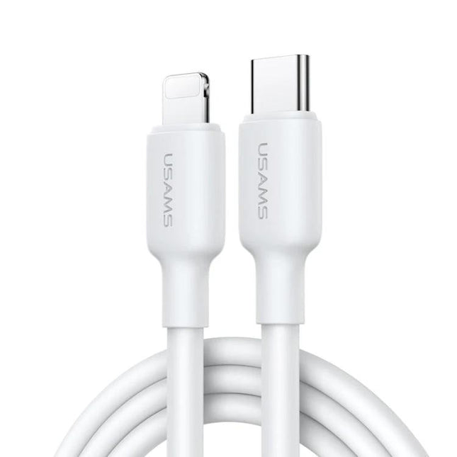 USAMS Charging Cable for Everyday Device and Phone Use - white USB‑C to Lightning cable for fast charging and data transfer