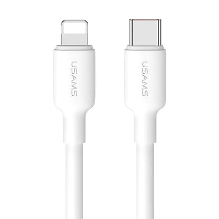 USAMS Charging Cable for Everyday Device and Phone Use – white USB-C to Lightning cable for reliable charging and data transfer