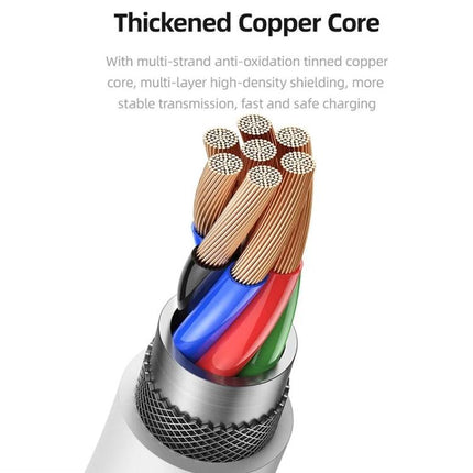 USAMS Charging Cable for Everyday Device and Phone Use showing thickened copper core and multi-strand wires for reliable charging and data transfer