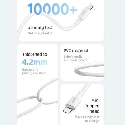 USAMS Charging Cable for Everyday Device and Phone Use - white durable 4.2mm PVC cable with mini stepped head, 10000+ bending test, strong charging and data transfer