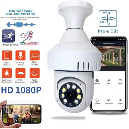 WiFi Smoke Alarm Camera for Discreet Home Security Monitoring white ceiling-mounted HD 1080P camera showing phone app and pan-tilt features