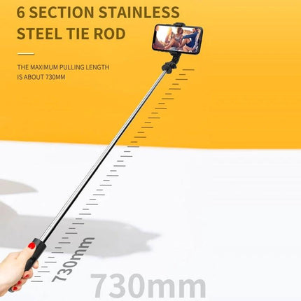 A Compact Selfie Stick for Everyday Outings and Travel - 6-section stainless steel rod, Bluetooth-ready pocket-sized selfie stick extended to 730mm