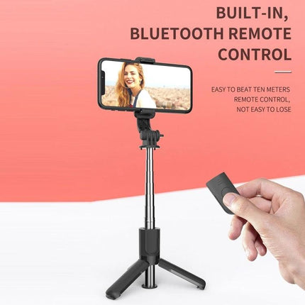 A Compact Selfie Stick for Everyday Outings and Travel with Bluetooth remote, pocketable tripod for group photos and vlogging