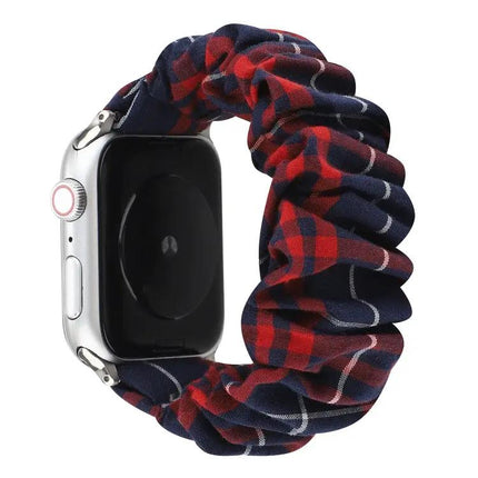 Plaid Flower Cloth Loop Watch Band For Apple Watch
