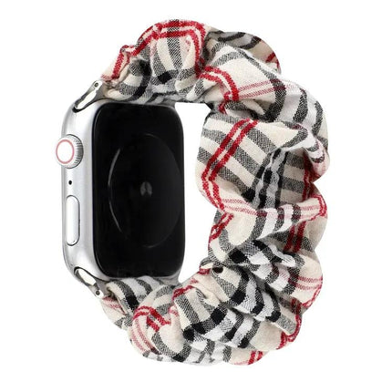 Plaid Flower Cloth Loop Watch Band For Apple Watch