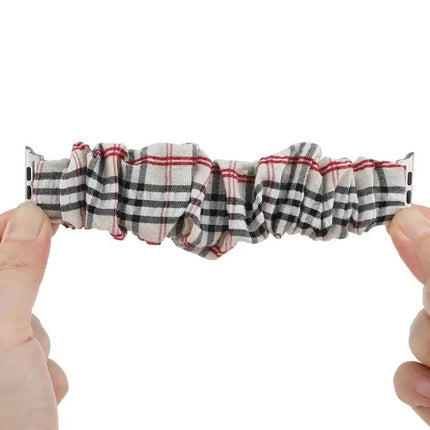 Plaid Flower Cloth Loop Watch Band For Apple Watch