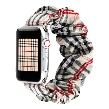 Plaid Flower Cloth Loop Watch Band For Apple Watch