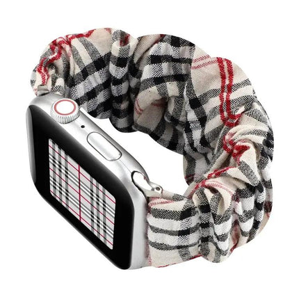 Plaid Flower Cloth Loop Watch Band For Apple Watch