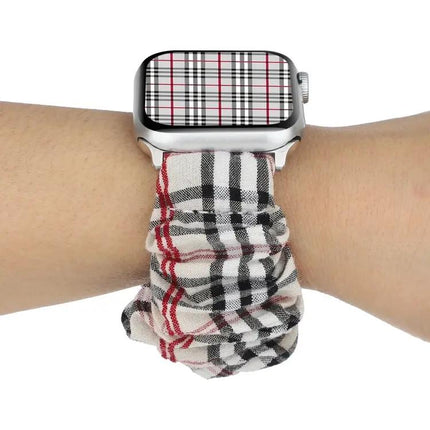 Plaid Flower Cloth Loop Watch Band For Apple Watch