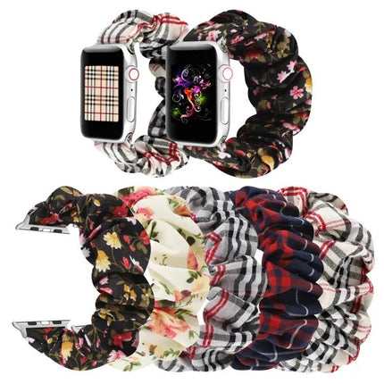 Plaid Flower Cloth Loop Watch Band For Apple Watch