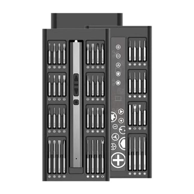 Versatile Mini Electric Screwdriver Set with 82 Tools compact case showing organized 82 precision bits and slim electric driver