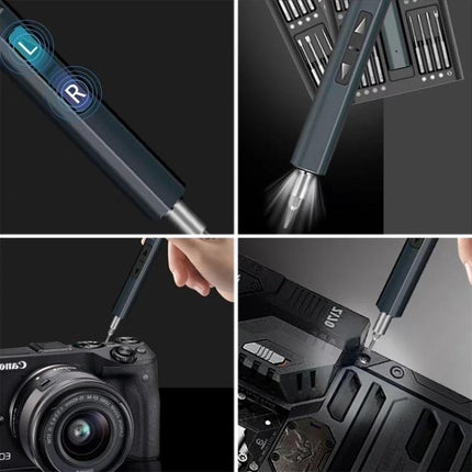 Versatile Mini Electric Screwdriver Set with 82 Tools for precision electronics repair, interchangeable bits, LED light and compact portable design