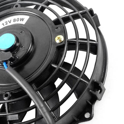 Car Transmission Oil Cooling Fan With Mounting Kit compact 12V 80W electric fan close-up showing mounting points and wiring