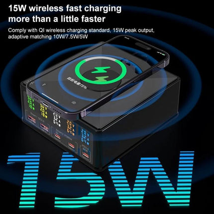 868H Charger for Daily Device Powering at Home or On the Go - multi-port 15W wireless fast charger powering phones, tablets and laptops while traveling or at home