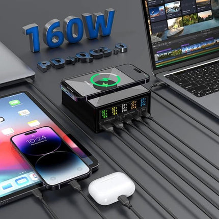 868H Charger for Daily Device Powering at Home or On the Go - 160W multi-port charger powering phone, tablet, laptop and earbuds simultaneously