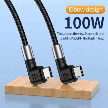 Elbow USB-C Cable for Everyday Device Charging and Syncing showing 90-degree elbow braided cable and 100W support for gaming and desk use