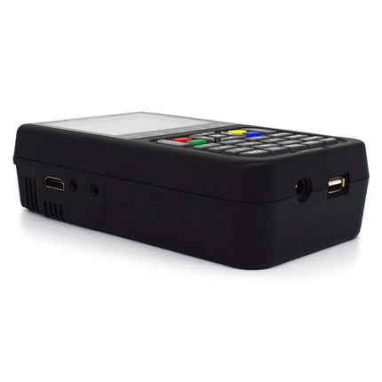 iBRAVEBOX V9 Digital Satellite Signal Finder with Multi-Region Plugs handheld unit showing keypad, screen and multi-region plug ports