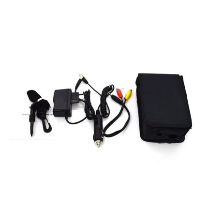 iBRAVEBOX V9 Digital Satellite Signal Finder with Multi-Region Plugs and accessories laid out with power adapter, car charger, AV cables and carrying case