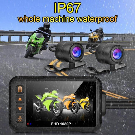 SE60 Waterproof Motorcycle DVR for Ride and Parking Monitoring - waterproof dual-lens dash camera recording rides and parking in rain (IP67)