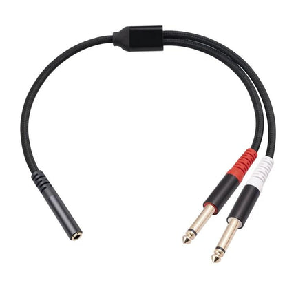 Essential Audio Adapter for Home and Travel Music Connections - 3.5mm to dual 6.35mm stereo cable with color-coded red/white plugs