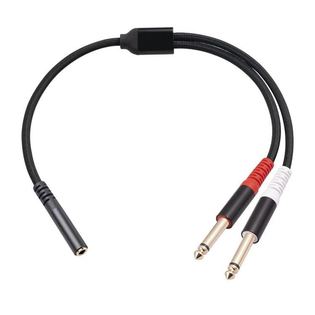 Essential Audio Adapter for Home and Travel Music Connections - 3.5mm to dual 6.35mm stereo cable with color-coded red/white plugs