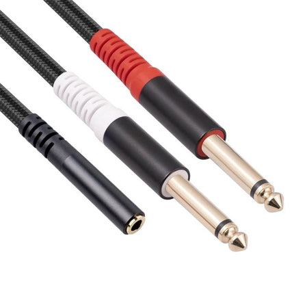 Essential Audio Adapter for Home and Travel Music Connections - braided cable 3.5mm female to twin 6.35mm male stereo adapters