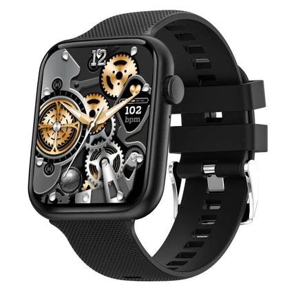 HT15 Smart Watch for Everyday Health and Activity Tracking - black smartwatch showing step and heart rate display with sporty silicone band