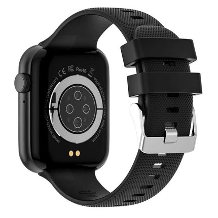 HT15 Smart Watch for Everyday Health and Activity Tracking showing back sensor, black strap and buckle