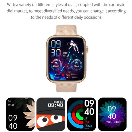 HT15 Smart Watch for Everyday Health and Activity Tracking - gold smartwatch with multiple customizable dials displaying steps, heart rate and notifications
