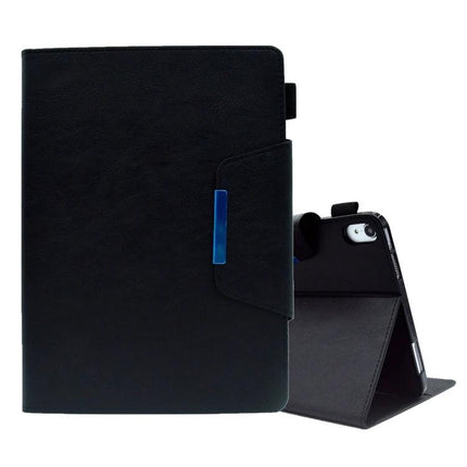Suede Texture Leather Case with Magnetic Clasp for iPad 10th Gen - black textured protective cover with hands-free horizontal stand