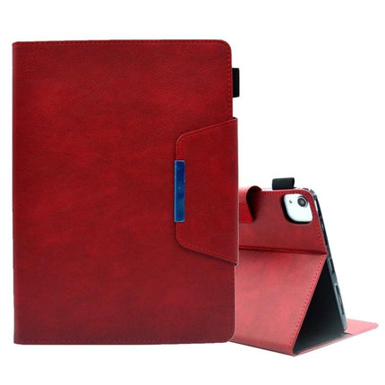 Suede Texture Leather Case with Magnetic Clasp for iPad 10th Gen shown in red, textured protective folio with hands-free horizontal stand and magnetic clasp