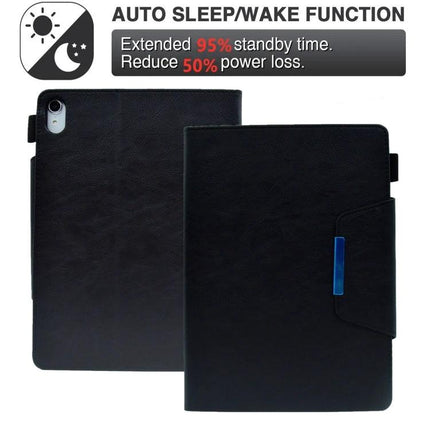 Leather Protective Case for Tablets with Magnetic Clasp and Stand showing black folio with built-in stand, card slots and auto sleep/wake feature